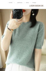 Women’s Short Sleeve Slim Fit Knitted Sweater – Camel & Pink