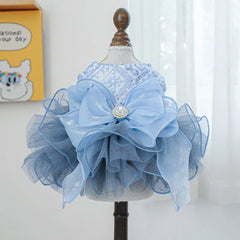 Blue Galaxy Pet Dress 🌌 Fluffy Gauze Wedding Outfit for Dogs & Cats