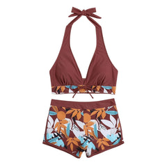 High-Waist Plant Print Bikini Set – Women’s Two-Piece Swimsuit