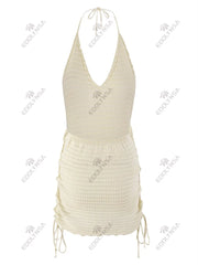 Knit Halter V-Neck Mini Dress – Side Cross Straps Beach Cover-Up (2025)