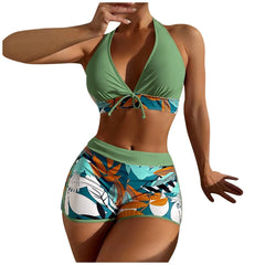 High-Waist Plant Print Bikini Set – Women’s Two-Piece Swimsuit