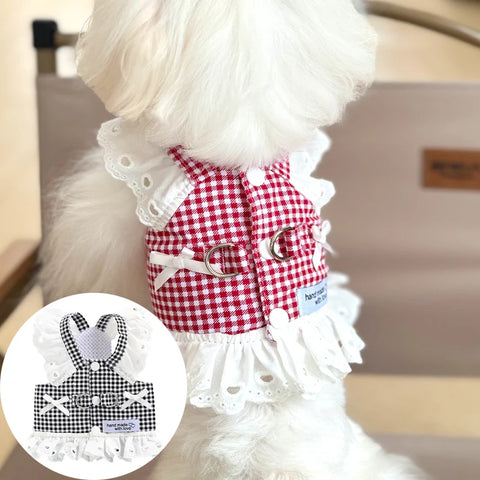 Plaid Lace Dog Harness Vest 🐾 Summer Walking Outfit for Small Dogs