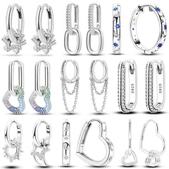 925 Silver Hoop Earrings for Women – Zircon Heart & Star Drops