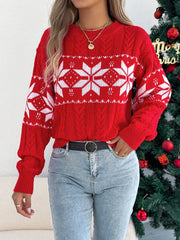 Snowflake Knit Christmas Sweater – Women’s Contrast Pullover 2025