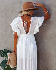 Summer Long V-Neck Kimono Bikini Cover-Up – Women’s Lace-Up Boho Beach Dress