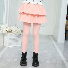 Girls Cotton Leggings with Skirt – Warm Cake Skirt Pants (3-11Y)