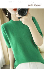 Women’s Short Sleeve Slim Fit Knitted Sweater – Camel & Pink