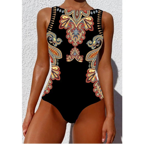 Floral Lace-Up One-Piece Swimsuit – Women’s Push-Up Printed Swimwear 2025