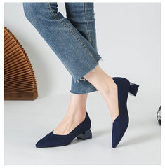 Women's large high-heeled shoes Multicolor pointy knit breathable comfortable anti-skid rubber sole work shoes 2023 new autumn