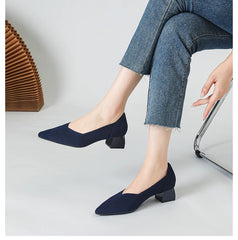 Women's large high-heeled shoes Multicolor pointy knit breathable comfortable anti-skid rubber sole work shoes 2023 new autumn