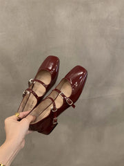 Retro Mary Jane Shoes – Glossy Medium Heel Comfort Ballet Pumps