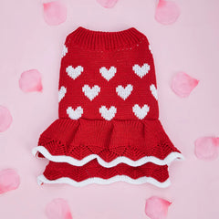 Dog Heart Sweater Dress – Warm Knitwear Pullover for Small & Medium Dogs