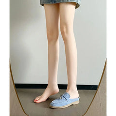 New 2025 Soft Bottom Tassel Lock Buckle High Top Loafers Women's round Toe Mid Heel Comfortable Leather Shoes Leisure Style