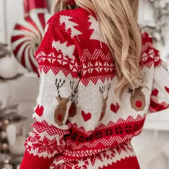 Women’s Christmas Elk Print Sweater – Warm Long Sleeve Knit Pullover