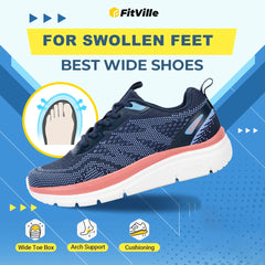 FitVille Women's Shoes Wide Width Walking Casual Shoes Thick Sole Lightweight Sneakers for Swollen Feet Relieve Toe Pain