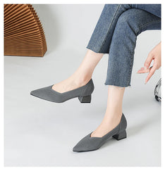 Women's large high-heeled shoes Multicolor pointy knit breathable comfortable anti-skid rubber sole work shoes 2023 new autumn