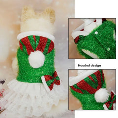 Christmas Sequin Plush Dog Dress – Sparkling Hooded Holiday Outfit for Small Pets