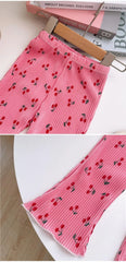 Girls Summer Floral Polka Dot Flared Pants