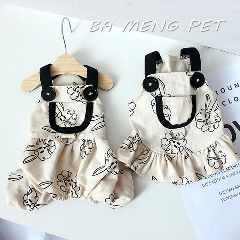 Rabbit Print Dog Dress 🐰 Cute Sling Jumpsuit Outfit for Pets