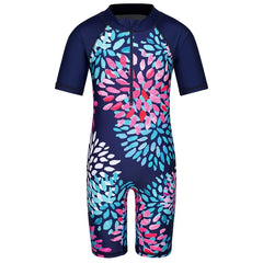 Cyan Flower Girls Swimsuit – Kids UV-Protection One-Piece Swimwear 2025