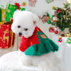 Christmas Tree Bear Pet Dress – Warm Red Winter Outfit for Small Dogs & Cats
