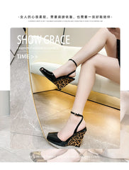 Slope heel, fish mouth, empty sandals, patent leather ankle buckle strap, stylish, sexy, shallow mouth,comfortable women's shoes