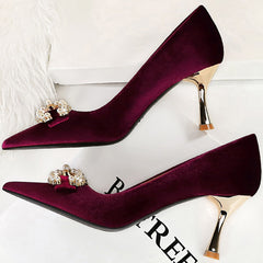 Luxury Women 7cm High Heels Wedding Replica Pumps Lady Luxury Designer Metal Chain Buckle High Heels Stiletto Women Dress Shoes