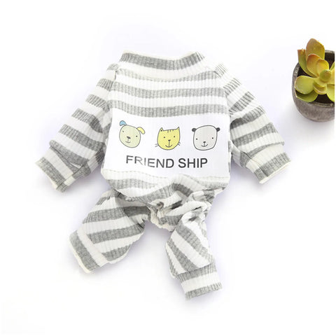 Cotton Dog Pajamas – Classic Stripe Jumpsuit for Small Dogs & Cats Winter Outfit