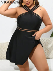 VigoJany Black Cross-Strap One-Piece Swimsuit – Women’s Plus Size Swimwear
