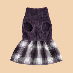 Plaid Dog Dress – Warm Bowknot Costume for Small Dogs & Cats