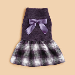 Plaid Dog Dress – Warm Bowknot Costume for Small Dogs & Cats