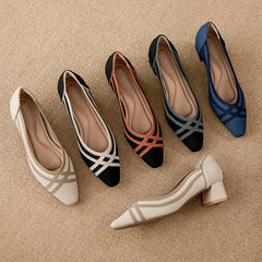 Women's high heels knitted breathable square heel beautiful princess non slip rubber sole comfortable shoes 2024 new model