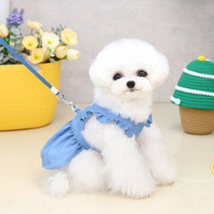 Luxury Princess Dog Dress 👑 Tutu & Denim Skirt Outfit for Small Dogs