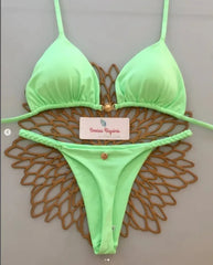 Y2K Print Halter Lace-Up Bikini Set – Sexy Women’s Thong Swimsuit