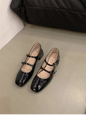 Retro Mary Jane Shoes – Glossy Medium Heel Comfort Ballet Pumps