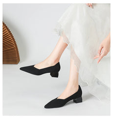 Women's large high-heeled shoes Multicolor pointy knit breathable comfortable anti-skid rubber sole work shoes 2023 new autumn