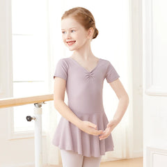 Girls Pink Ballet Leotard Dress – Short Sleeve Tutu Dance Outfit