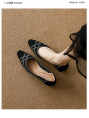 Women's high heels knitted breathable square heel beautiful princess non slip rubber sole comfortable shoes 2024 new model