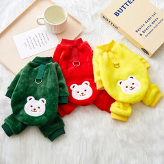 Cute Bear Dog Pajamas, Warm Winter Pet Onesie with Feet for Small Medium Dogs Cats, Teddy Poodle Bichon Costume