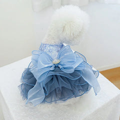 Blue Galaxy Pet Dress 🌌 Fluffy Gauze Wedding Outfit for Dogs & Cats