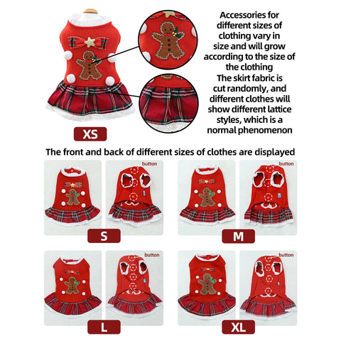 Gingerbread Christmas Pet Dress 🎄 Warm Red Winter Outfit for Dogs & Cats