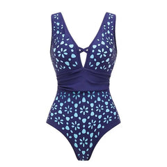 V-Neck Laser Cut Floral Bikini Set – Women’s Solid Color Luxury Swimsuit
