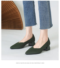 Women's large high-heeled shoes Multicolor pointy knit breathable comfortable anti-skid rubber sole work shoes 2023 new autumn