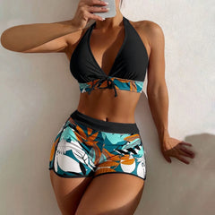 High-Waist Plant Print Bikini Set – Women’s Two-Piece Swimsuit