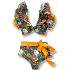 2025 Floral Ruffle Bandage Bikini Set – Women’s Push-Up Two-Piece Swimsuit