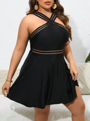 VigoJany Black Cross-Strap One-Piece Swimsuit – Women’s Plus Size Swimwear