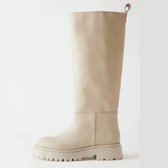 MORAZORA Plus Size 34-43 New Full Cow Leather Women Boots Slip On Chunky Platform Knee High Boots Ladies Autumn Winter Shoes