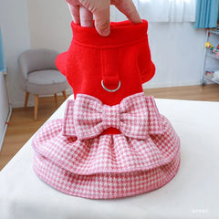 Red Winter Princess Pet Dress 🎀 Warm Outfit with Belt for Small & Medium Pets