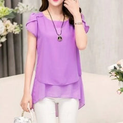 Women’s Chiffon Peplum Blouse – Short Sleeve Summer Office Top