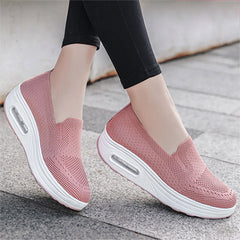 Women's Casual Slip on Sneakers Breathable Flying Woven Mesh Upper Jogging Shoes for Walking Biking Driving